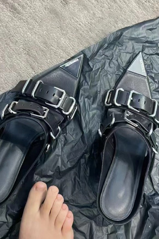 Pointed Multi-Buckle Wedge Mules Main image