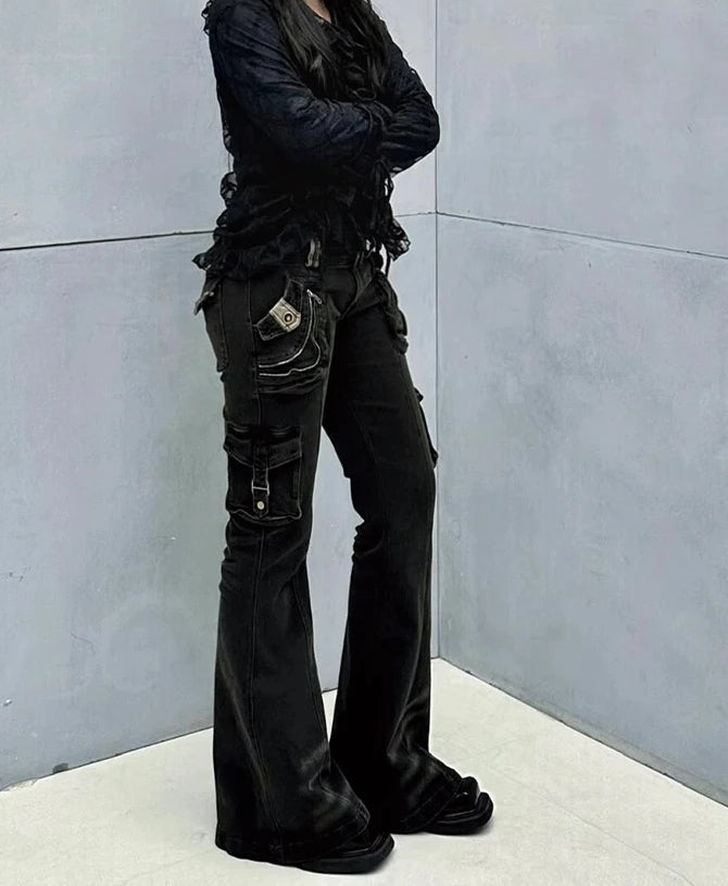 Grey Gothic Baggy Cargo Flare Pant Secondary image