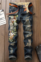 Embroidered Tiger Denim Pants