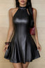 Glossy Halter Flared Mini Dress