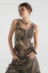 Sweet Cool Print Slim American Hot Girl Stylish Tank Top