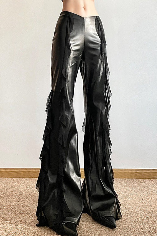 High Waisted Mesh Panel Faux Leather Pants