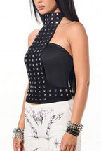 Y2K Gothic Rivet Lace-up Halter Top