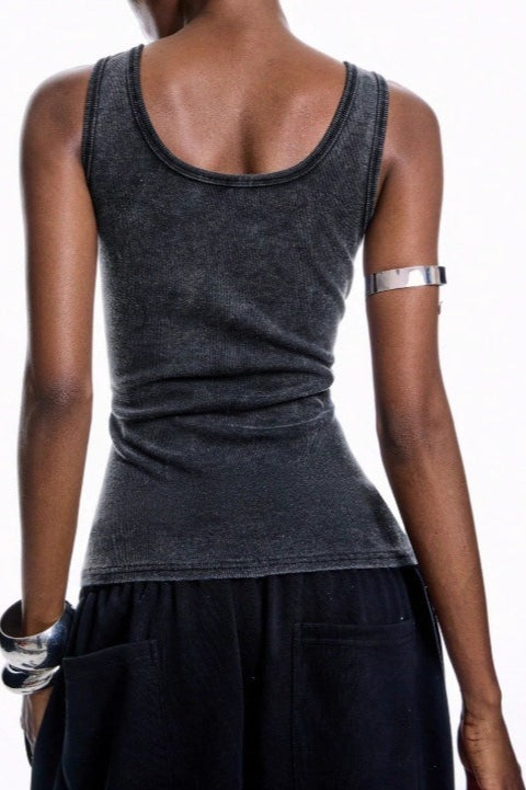 Metal Ring Cutout Ribbed Tank Top