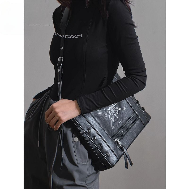 Vintage Harajuku Gothic High Street Butterfly Punk One Shoulder Motor Crossbody Bag Halloween