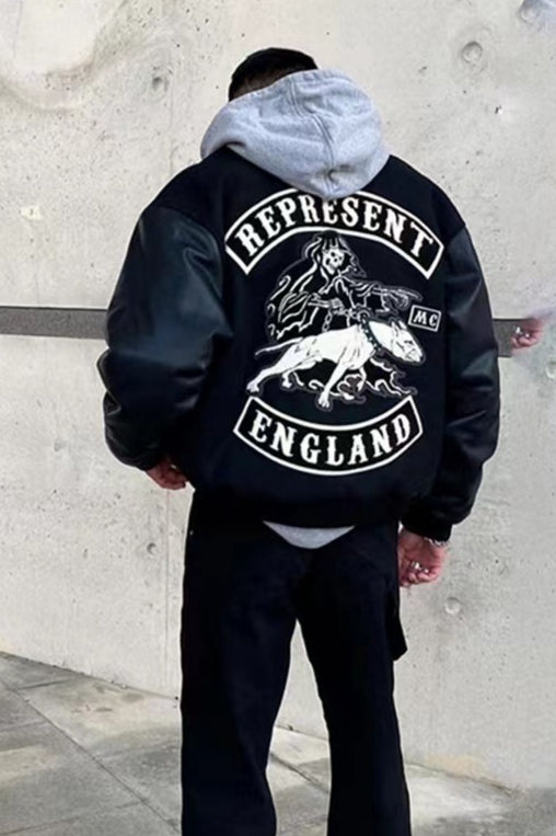 Dog Embroidered Leather Sleeve American Retro Baseball Jacket Secondary image