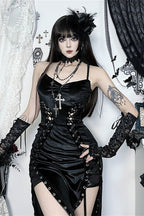 Gothic Lace Up High Slit Slim Maxi Dress