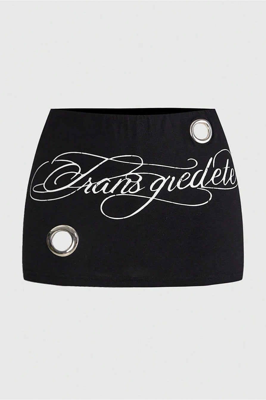 Letter Print Metal Eyelet Skirt