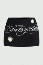 Letter Print Metal Eyelet Skirt