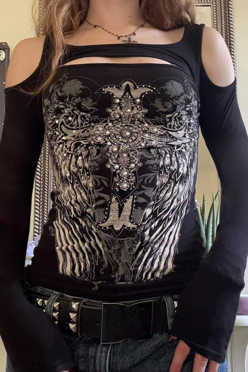 Gothic Graphic Hollow Out T-Shirt Secondary image