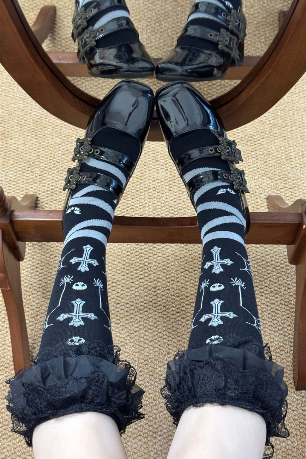 Cross Skull Lace Trim Socks