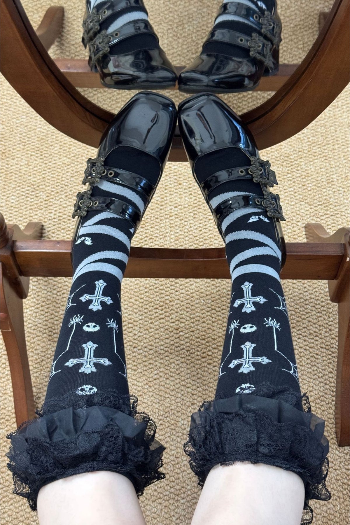 Cross Skull Lace Trim Socks