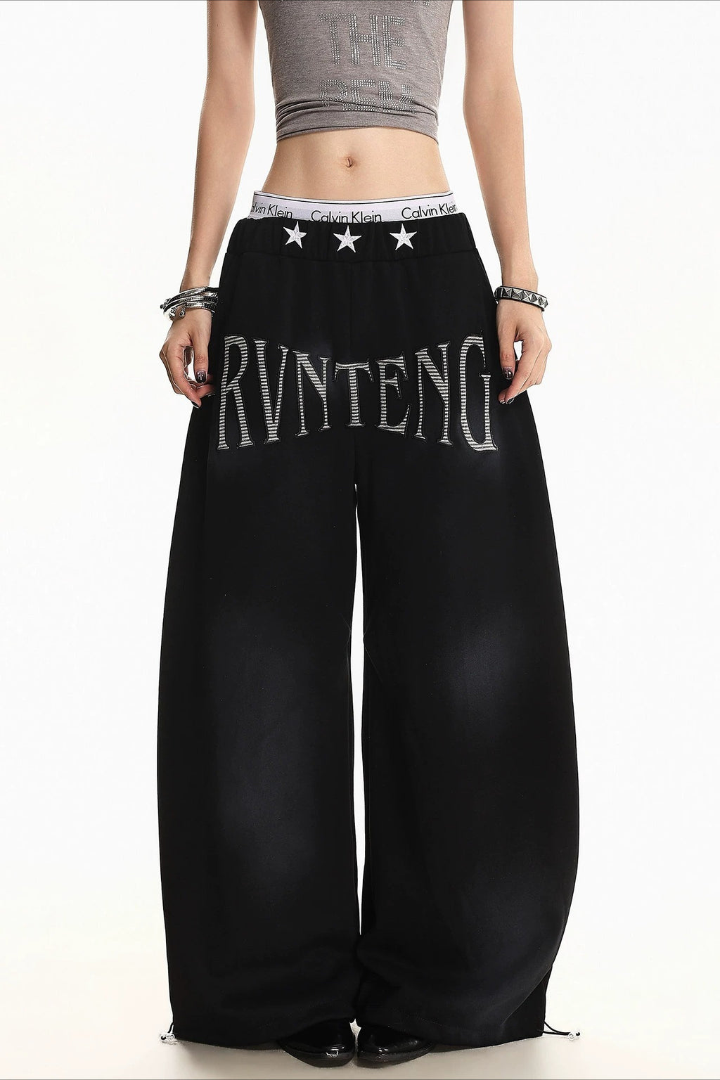 Star Waist Letter Graphic Pants