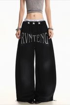 Star Waist Letter Graphic Pants