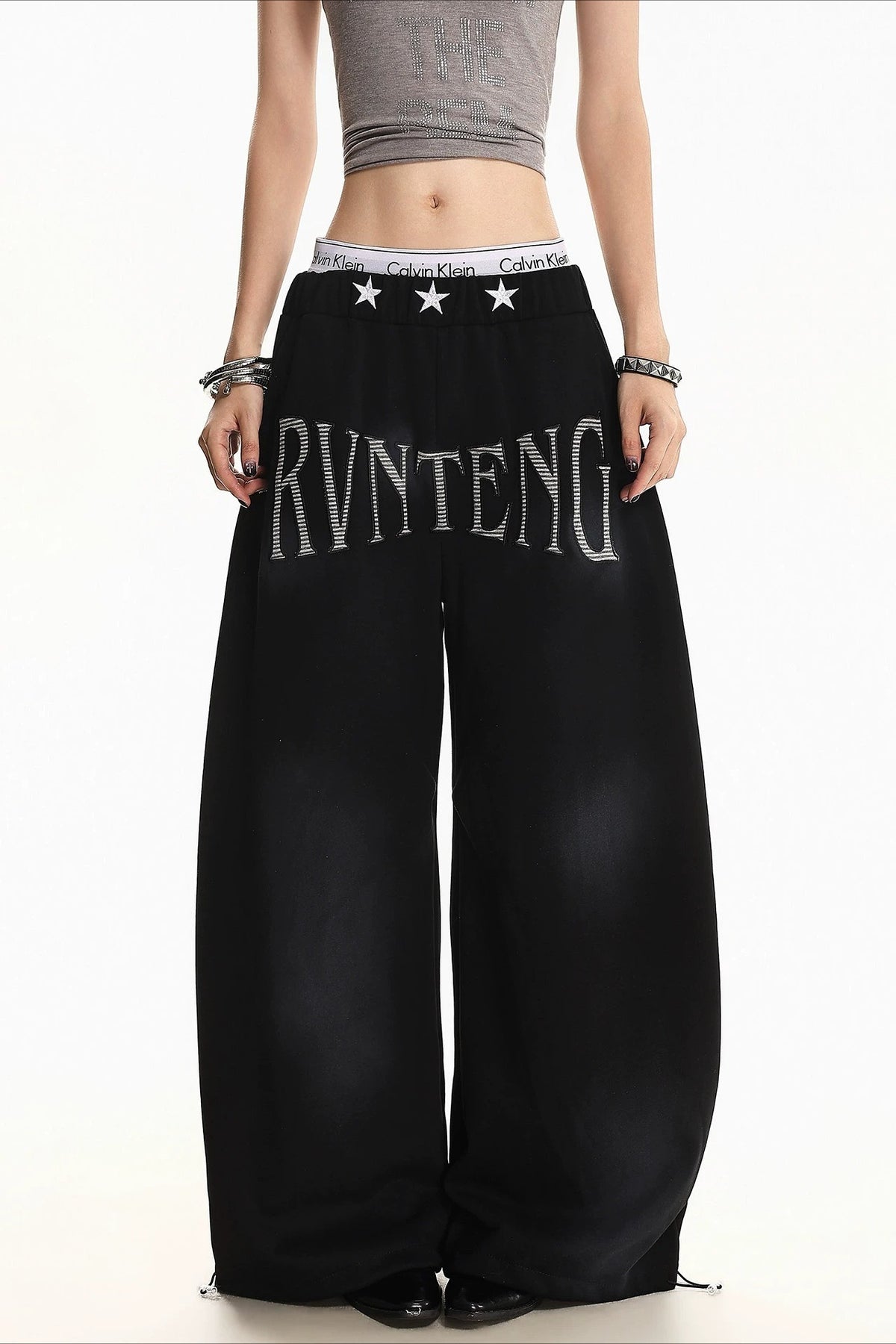 Star Waist Letter Graphic Pants