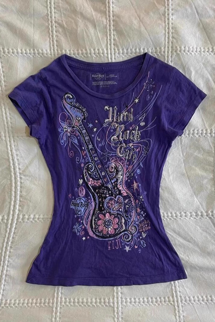 Purple Guitar Printed Ruched T-shirt Main image
