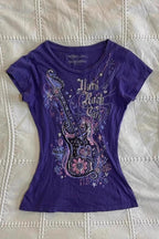 Purple Guitar Printed Ruched T-shirt