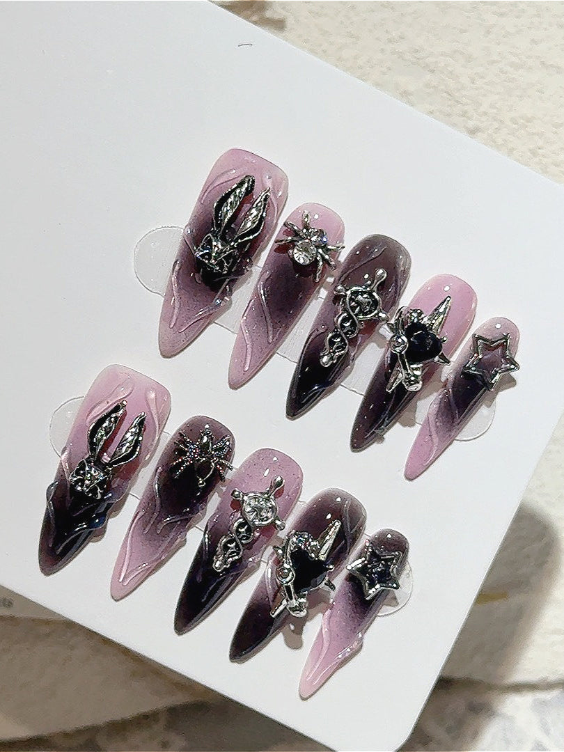 Goth Pink Black Gradient Press On Nails Secondary image