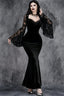 Gothic Vintage Lace Patchwork See Through Flare Sleeve Maxi Dress
