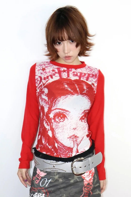 Y2K Anime Print Knit Top Secondary image