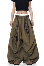 Plaid Accent Layered Wide Pants