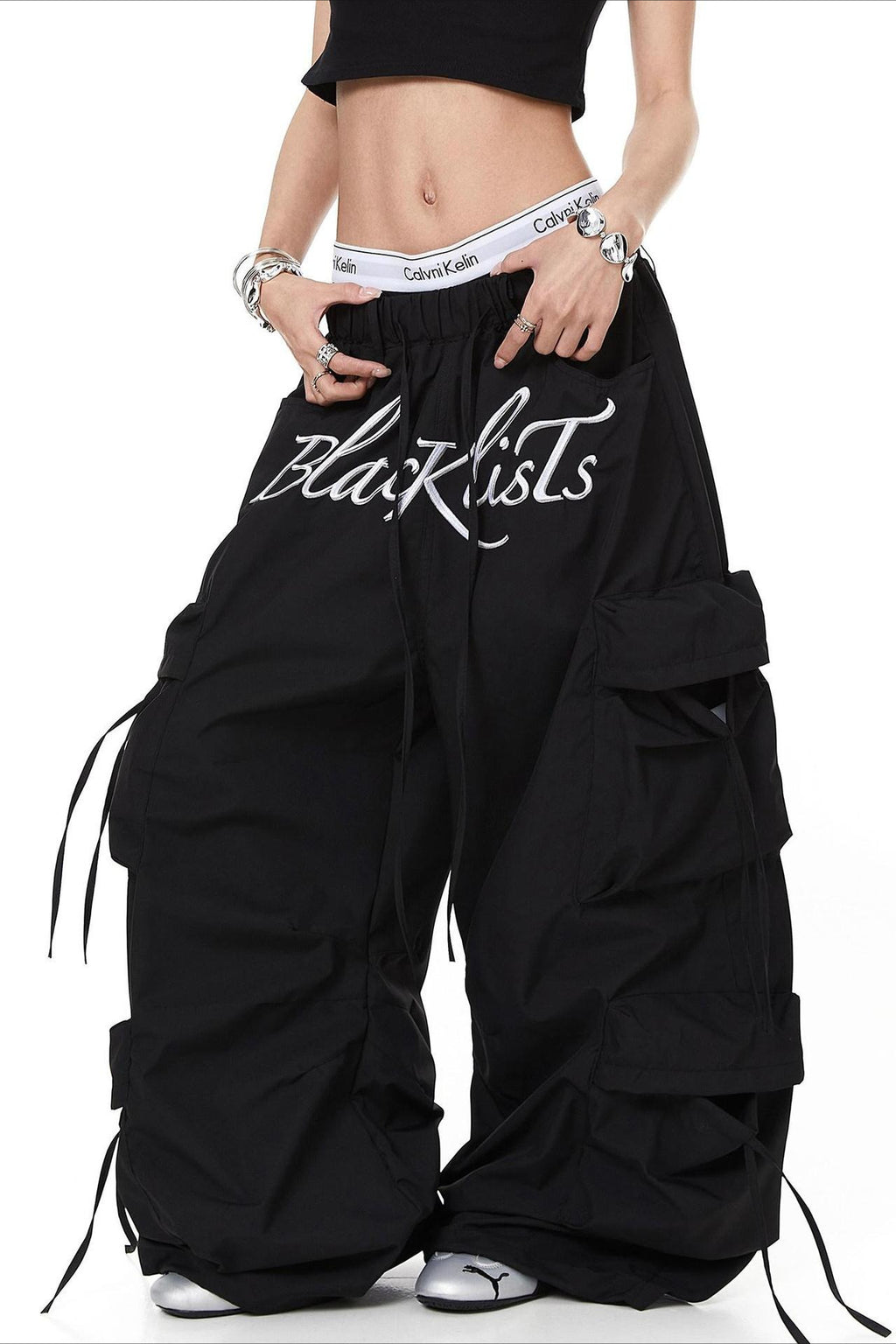 Embroidered Drawstring Cargo Pants