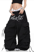 Embroidered Drawstring Cargo Pants