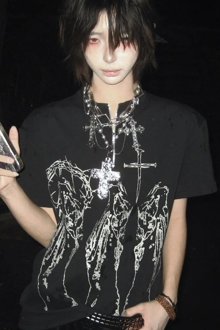 Cross Figure Graphic T Shirt