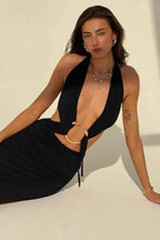Halloween Sexy Snake Print Backless Maxi Dress