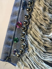 Rhinestone Detail Distressed Denim Shorts
