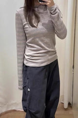 Vintage Preppy Asymmetry Stripe Slim Pullover Hoody Knit Top