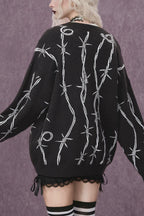 Barbed Wire Pattern Button Sweaters
