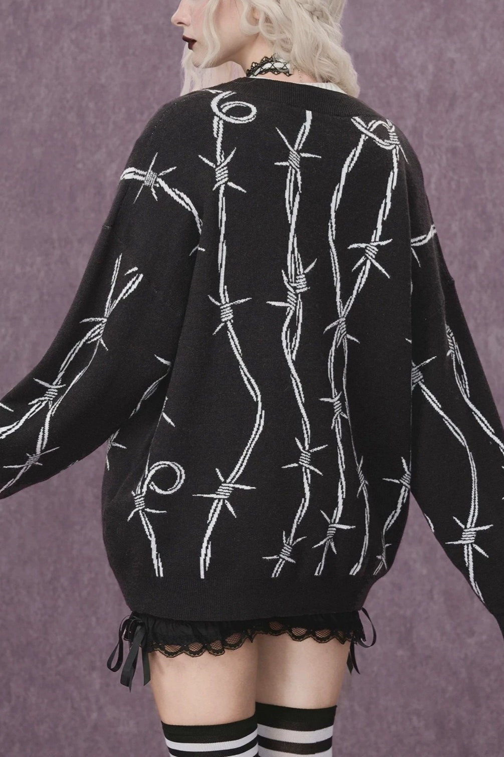 Barbed Wire Pattern Button Sweaters