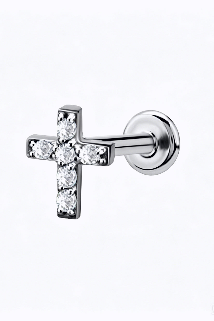 Metal Cross Zircon Lip Stud