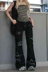 Edgy American Star Patch High-Rise Wide-Leg Pants