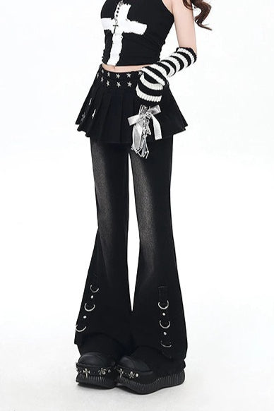 Y2K Layered Flare Denim Skirt Pants Secondary image