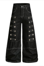 Multi Zip Pocket Wide Leg Cargo Jeans