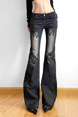 Alt Fashion Stretch Retro Versatile Flare Denim Pants