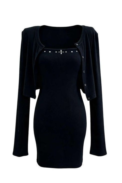 Ruched Dress Cropped Cardigan Skirt Sets