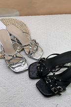 Chain-Buckle Block-Heel Mules
