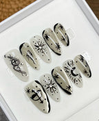 Star Pattern Hand Drawn Press On Nails