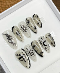 Star Pattern Hand Drawn Fake Nails