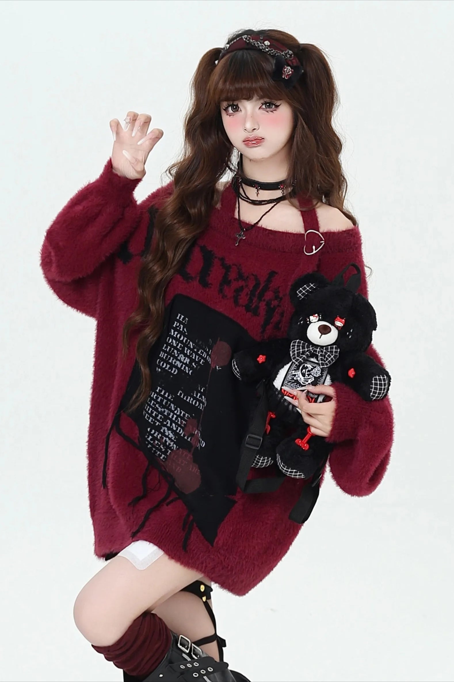 Y2K Japanese Sweet Cool Off-Shoulder Soft Loose Knit Sweater Main image
