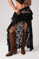 Asymmetric Denim Lace Skirt