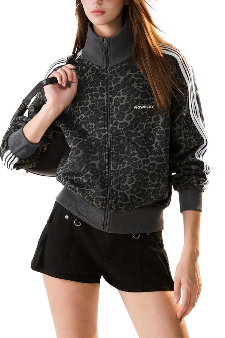 Leopard Print Stripe Sleeve Jackets