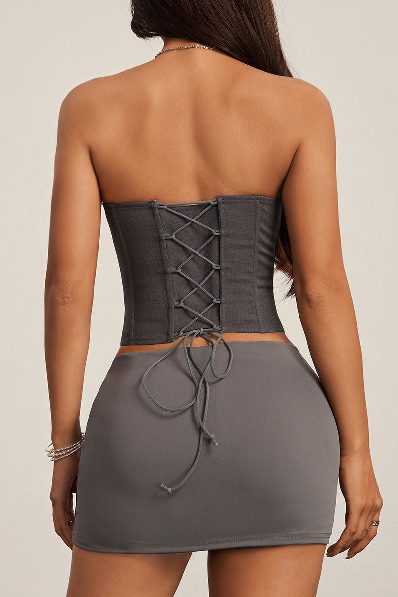 Contrast Panel Front Lace Corsets