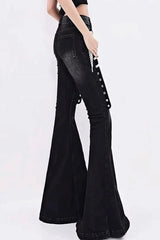 Low-Rise Lace-Up Bootcut Slim Denim Pants