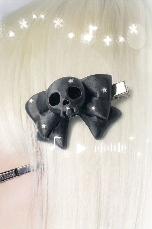 Y2K Black Skull Bow Hair Accs