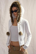 Pom Trim Stud Detail Hoodies