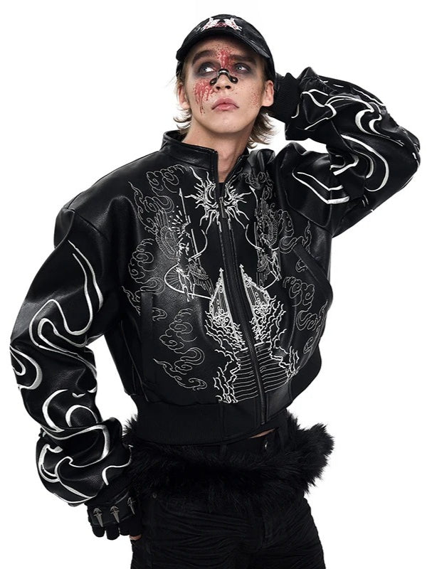 Printed Leather Motorcycle Jacket